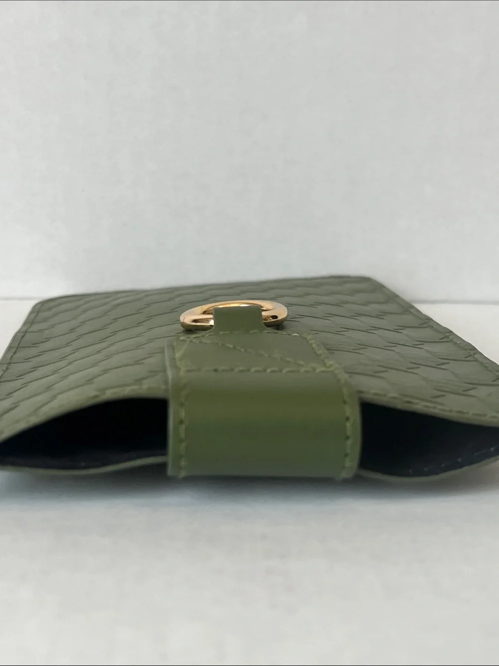 Karen Walker Olive Green Weaved Leather Look Eye Glasses Pouch